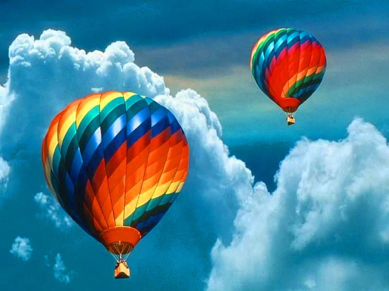Part of the sky, colors, sky, hot air balloon, clouds, HD wallpaper