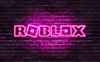 Roblox purple logo purple brickwall, Roblox logo, online games, Roblox neon logo, Roblox, HD wallpaper