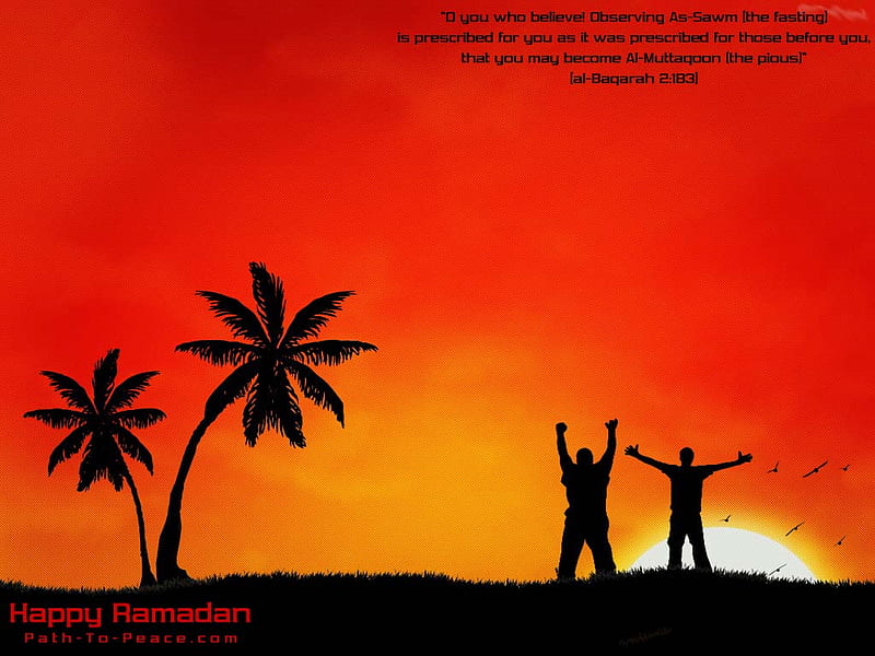 Enjoy Your Ramadan, holiday, people, sun rise, silhouette, trees, palms, HD wallpaper
