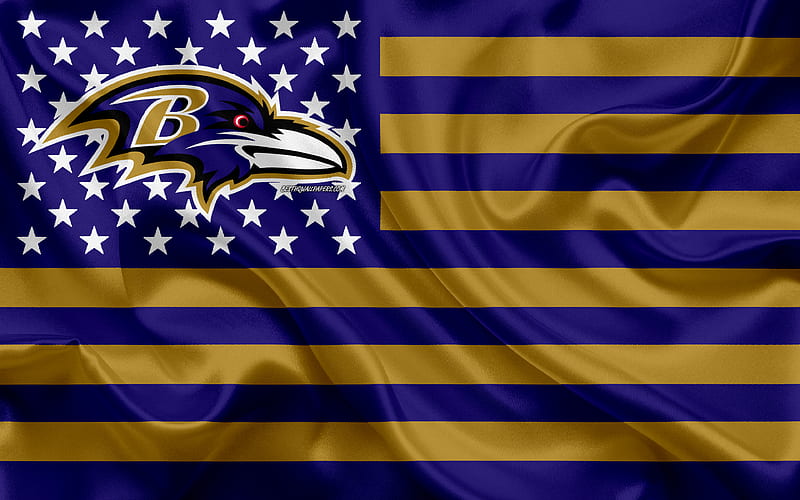 Baltimore Ravens, American football team, creative American flag, violet brown flag, NFL, Baltimore, Maryland, USA, logo, emblem, silk flag, National Football League, American football, HD wallpaper
