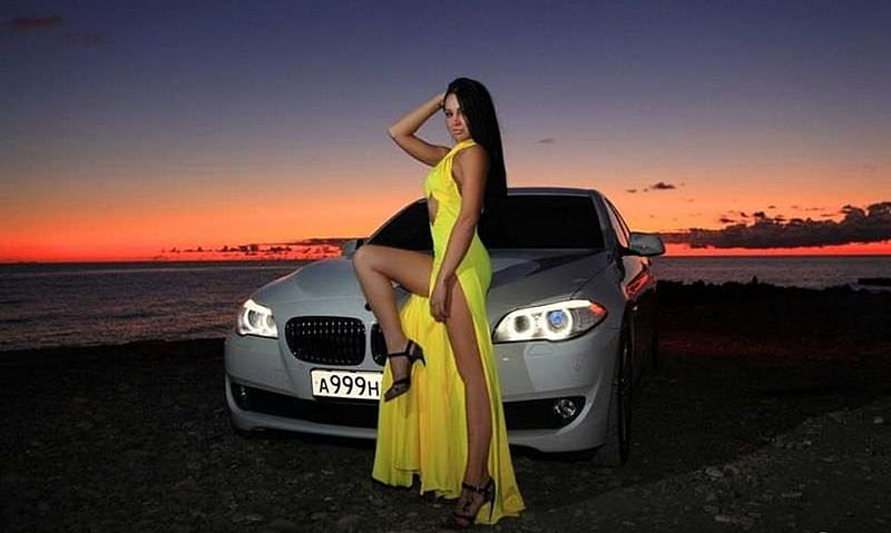 Pretty+ Car+ Sunset=Amazing , yellow, pretty, sunset, girl, HD wallpaper