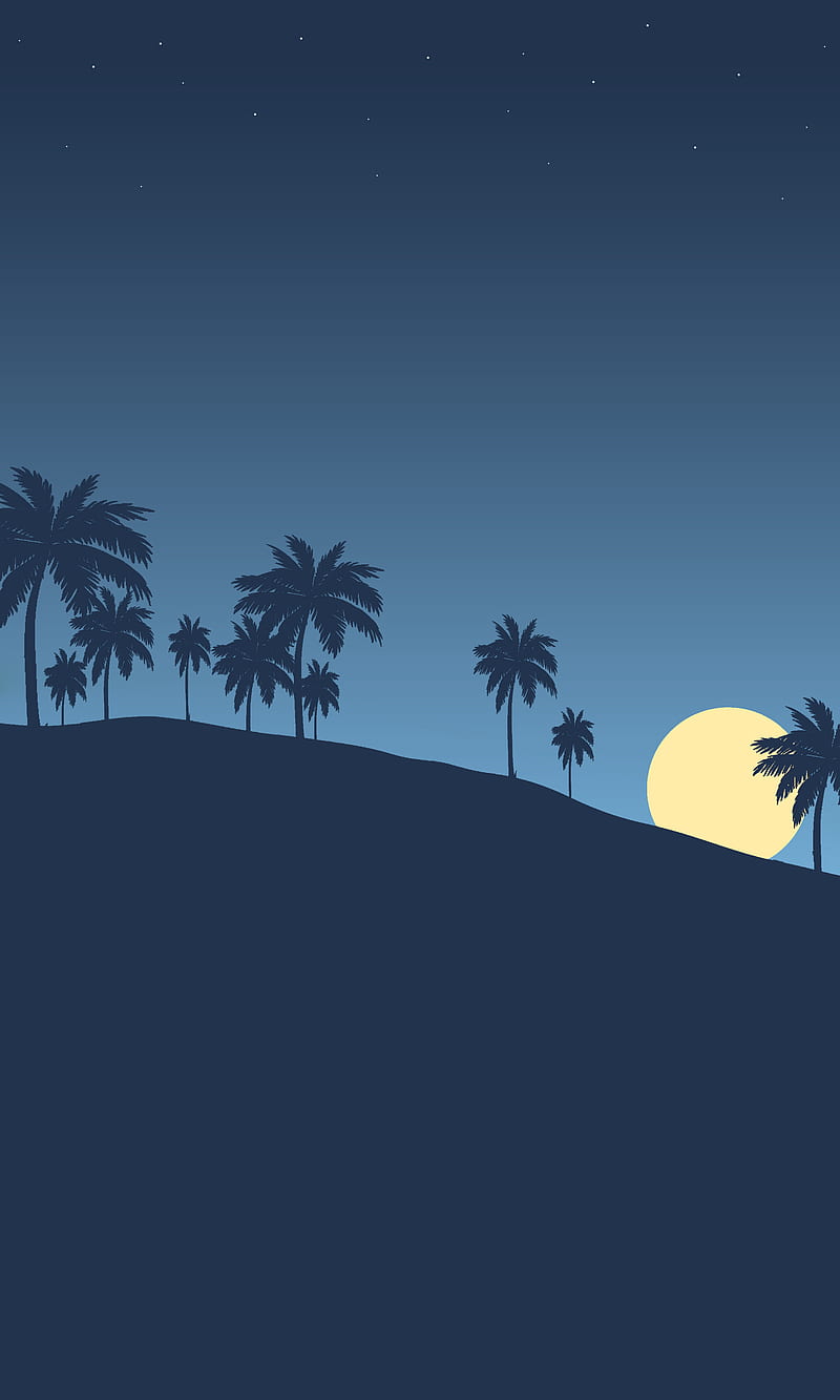 palmtreesblue, hill, minimal, minimalist, moon, night, simple, HD phone wallpaper