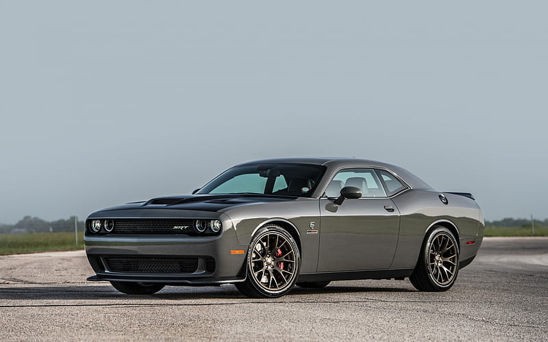 2020, Dodge Challenger, SRT Hellcat, gray sports coupe, exterior, front view, new gray Challenger, tuning Challenger, american sports cars, Challenger SRT, Dodge, HD wallpaper