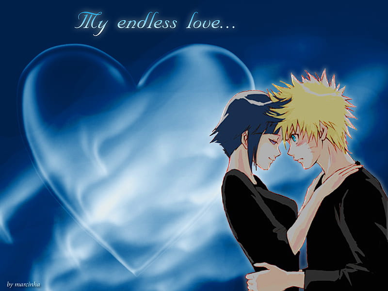 An Endless Love.., naruto, anime couple, anime boy, hug, anime, love, heart, hinata, anime girl, naruhina, blue, HD wallpaper