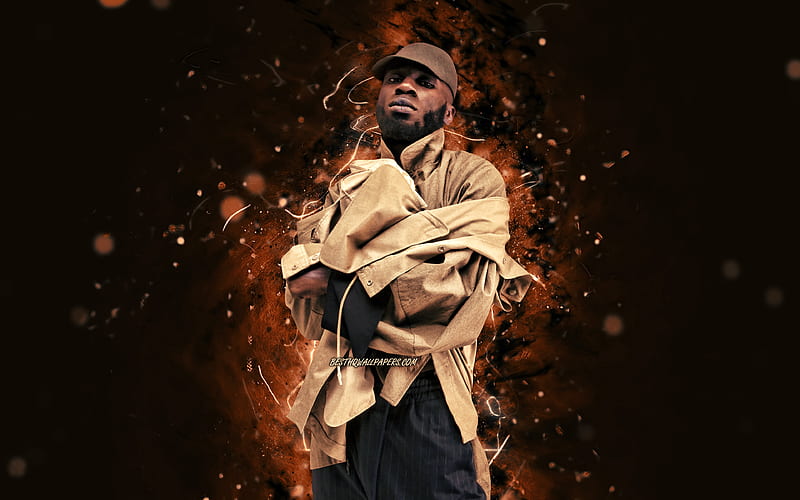 Kojey Radical, brown neon lights, british rapper, music stars, Kwadwo Adu Genfi Amponsah, british celebrity, Kojey Radical, HD wallpaper