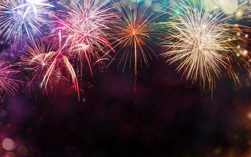 colorful fireworks Happy New Year, fireworks frame, bright lights, fireworks, HD wallpaper