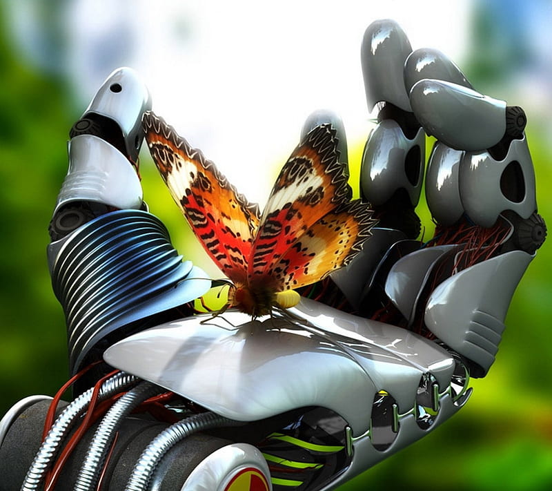 robot hand, art, butterfly, digital, transformers, HD wallpaper