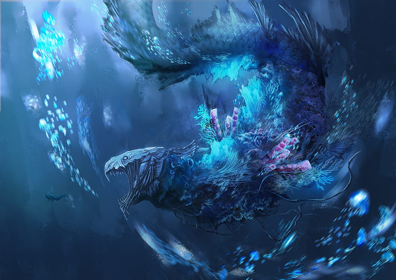 HD wallpaper Fantasy Sea Monster Battle Creature Underwater Warrior   Wallpaper Flare