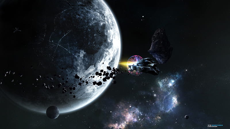 To the Uncharted Worlds, planets, debris, space, galaxies, asteroids, HD wallpaper
