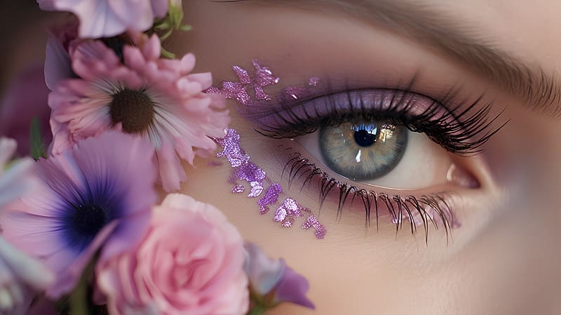 Eye makeup, Flowers, Eyebrow, Lady, Eyeliner, HD wallpaper