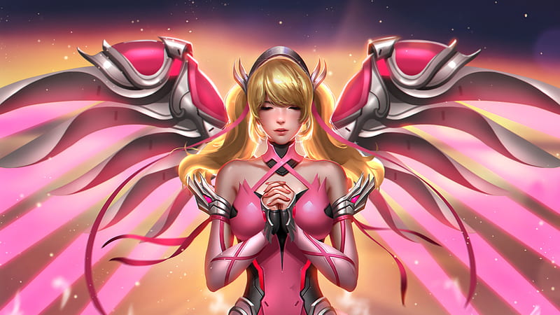 Pink Mercy Overwatch Art, mercy-overwatch, overwatch, games, xbox-games, ps-games, pc-games, pink, artist, artwork, digital-art, HD wallpaper