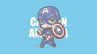 Captain America Minimal Chibbi, captain-america, superheroes, minimalism, minimalist, artist, artwork, digital-art, artstation, HD wallpaper