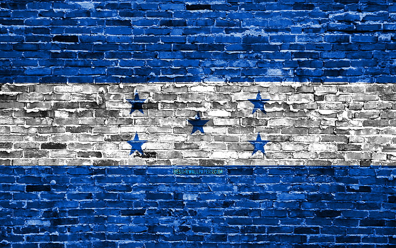 Honduras flag, bricks texture, North America, national symbols, Flag of Honduras, brickwall, Honduras 3D flag, North American countries, Honduras, HD wallpaper