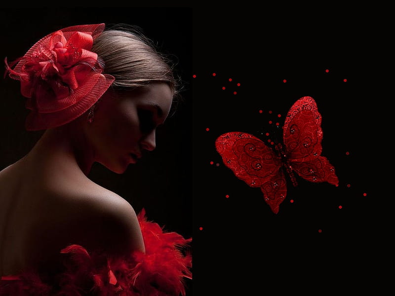 Dramatic Red on Black, red, colorful, womens wardwrobe, the WOW factor, vivid, Facebook, bold, black, grandma gingerbread, etheral women, butterfly, flower crown wreath, bright, vibrant, HD wallpaper