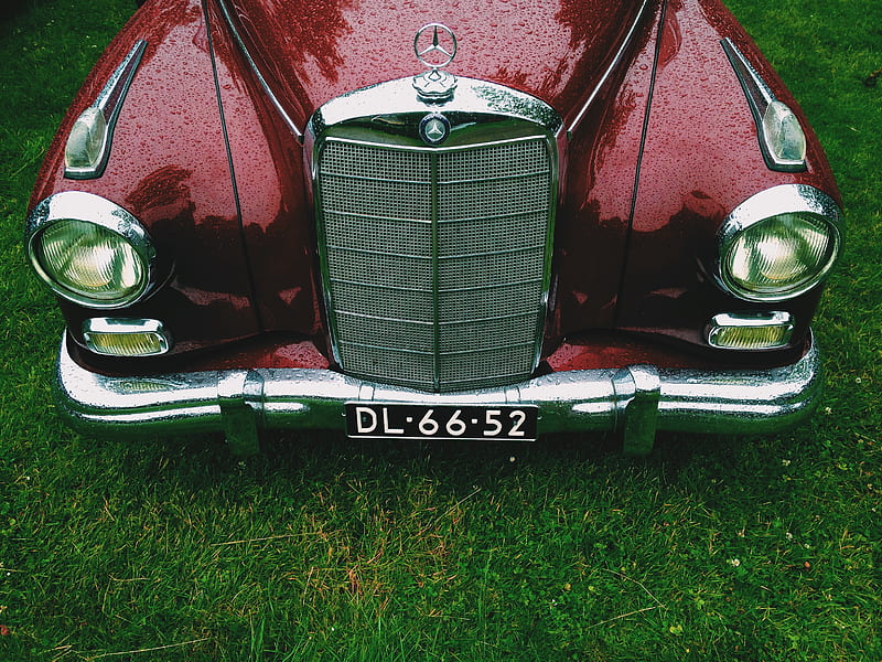 classic red Mercedes-Benz car with DL6652 license plate, HD wallpaper