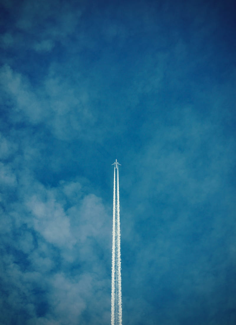 plane, trail, sky, clouds, HD phone wallpaper