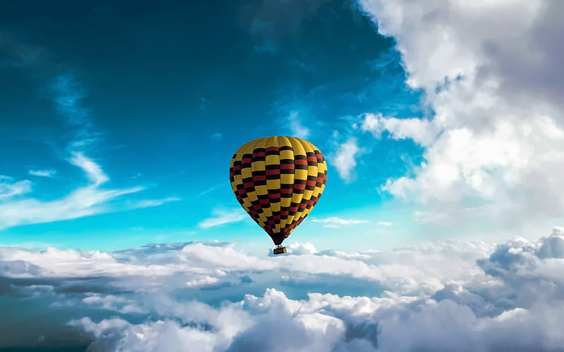 air balloon blue sky, clouds, aircraft, hot air balloon, HD wallpaper