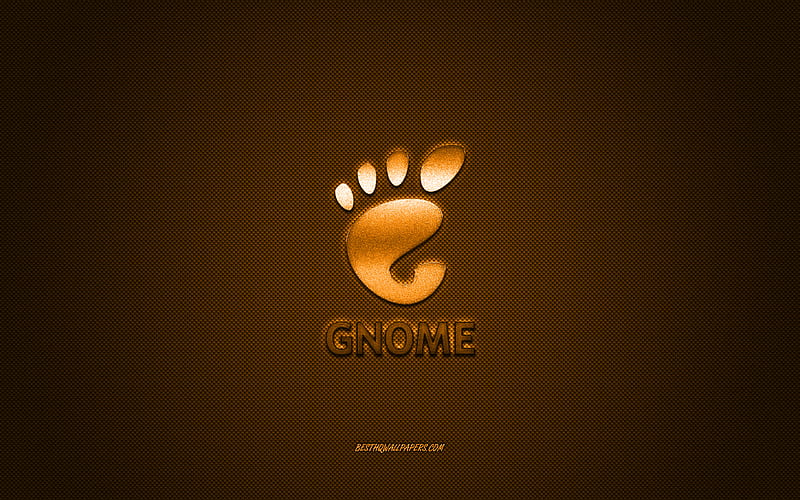 GNOME logo, orange shiny logo, GNOME metal emblem, orange carbon fiber texture, Linux, UNIX, GNOME, brands, creative art, HD wallpaper