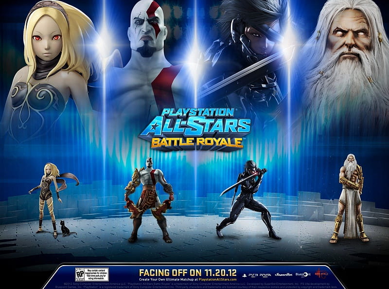 PlayStation All-Stars Battle Royale Line-Up 3, Zeus, Crossover, Gravity Rush, Raiden, God Of War, Kratos, Kat, Metal Gear, HD wallpaper