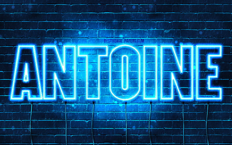Antoine with names, Antoine name, blue neon lights, Happy Birtay Antoine, popular french male names, with Antoine name, HD wallpaper