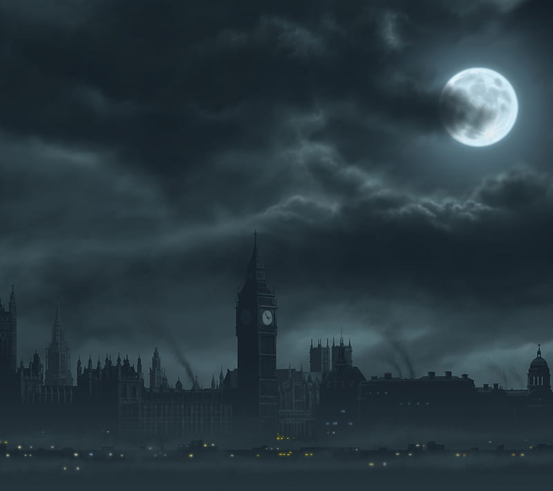 Dark Moonlit City, HD wallpaper