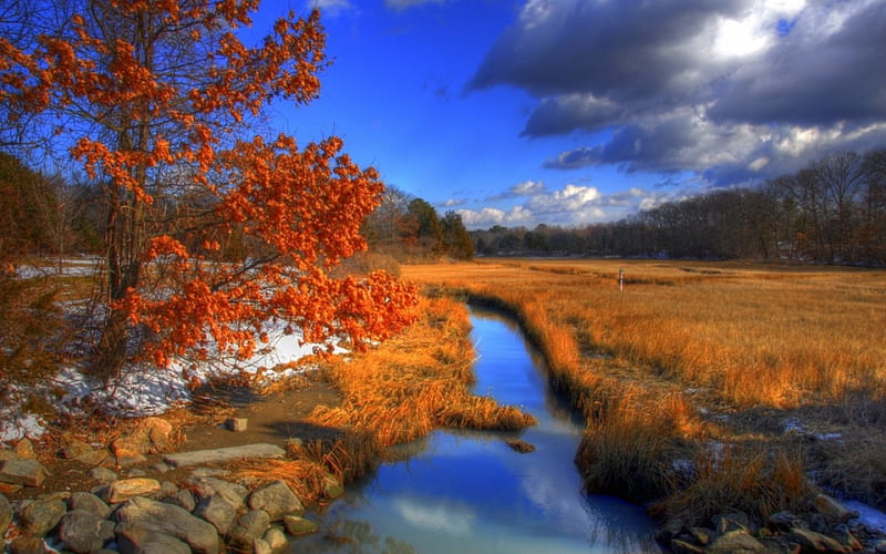 Hammonasset Beach State Park, autumn, river, clouds, HD wallpaper | Peakpx