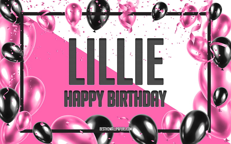 Happy Birtay Lillie, Birtay Balloons Background, Lillie, with names, Lillie Happy Birtay, Pink Balloons Birtay Background, greeting card, Lillie Birtay, HD wallpaper