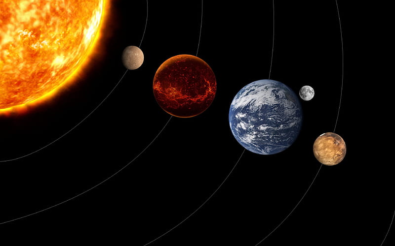 solar system, planetary series, Sun, Venus, Pluto, Uranus, Earth, Mars, Neptune, Jupiter, Mercury, 3D art, planets, galaxy, sci-fi, spaceship, HD wallpaper