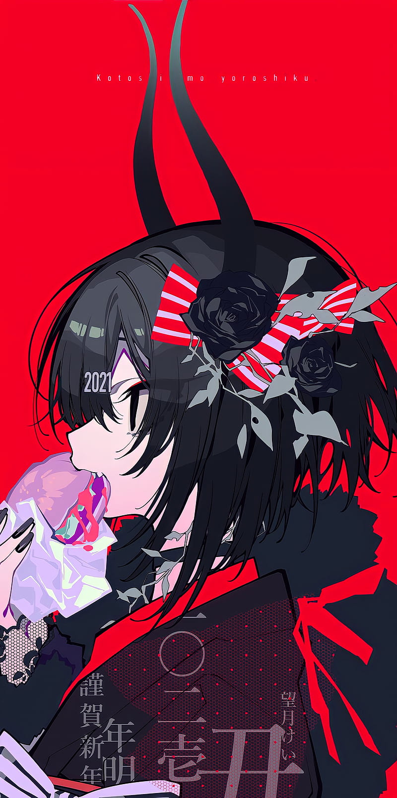 Anime girl, black, red, theme, HD phone wallpaper