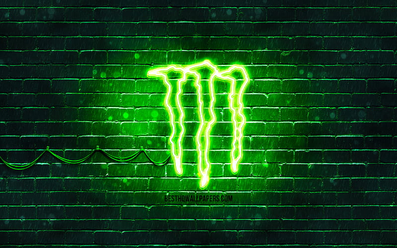  Monster energy green logo green brickwall, monster energy logo, marcas de bebidas, Fondo de pantalla HD