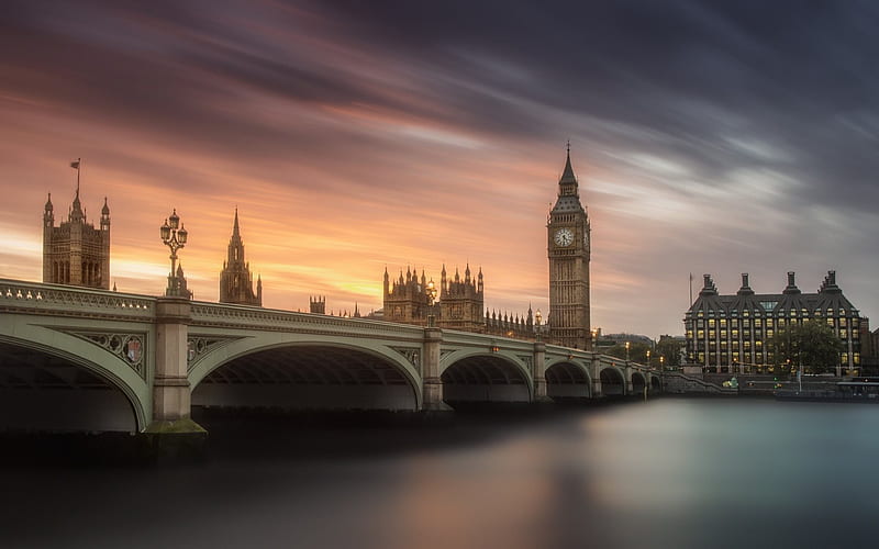 Big Ben, London, England, Palace of Westminster, Sunset, Thames, United Kingdom, HD wallpaper