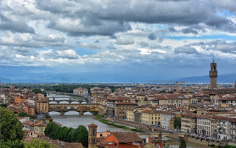 Florence, Italian city, river, bridges, Florence cityscape, Tuscany, Italy, HD wallpaper