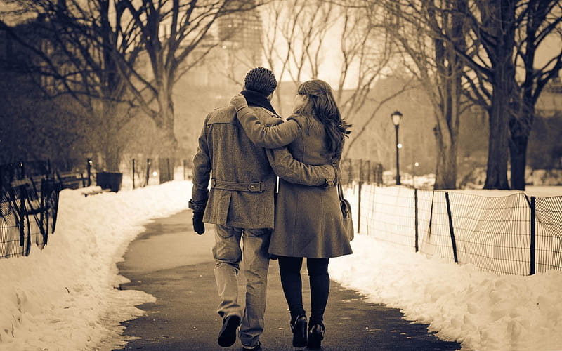 couple walk in the park-Valentines Day theme, HD wallpaper