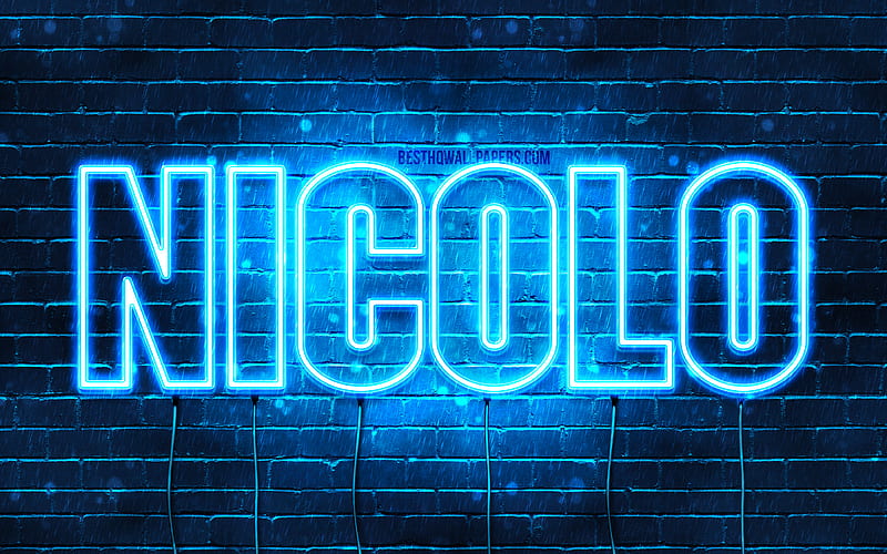 Nicolo with names, Nicolo name, blue neon lights, Happy Birtay Nicolo, popular italian male names, with Nicolo name, HD wallpaper