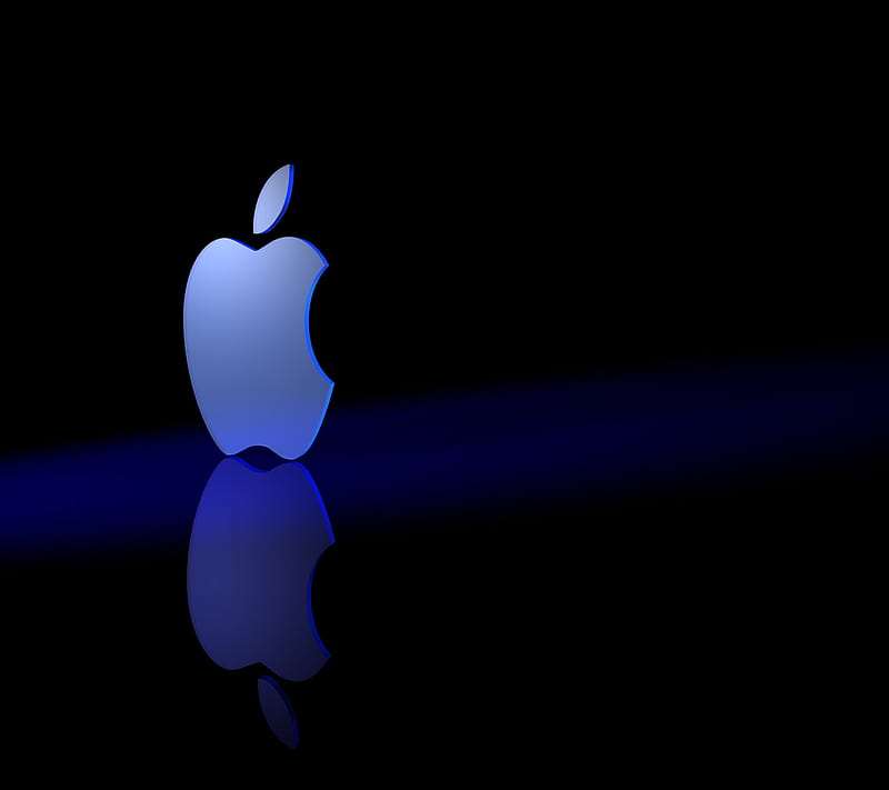 Neon Blue, apple, awesome, cool, dark, logo, nice, reflection, HD wallpaper