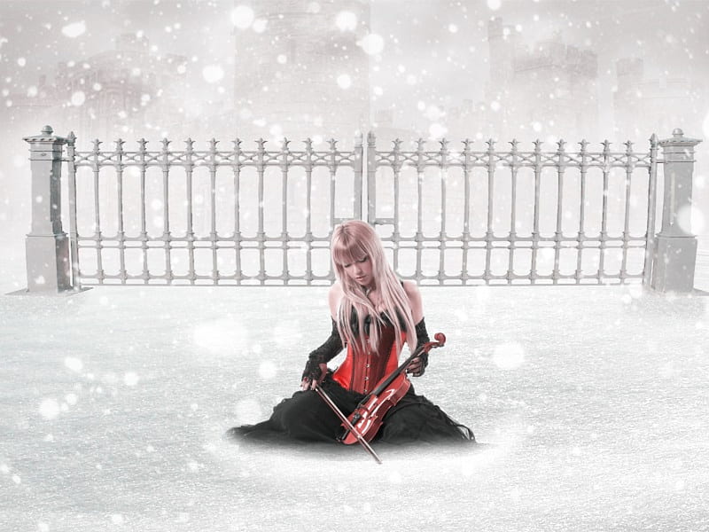 Winter Melody, song, woman, snow, melody, HD wallpaper