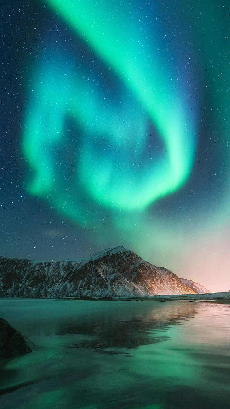 Aurora Light, lights, mountain, north, northern, pole, sky, HD phone wallpaper