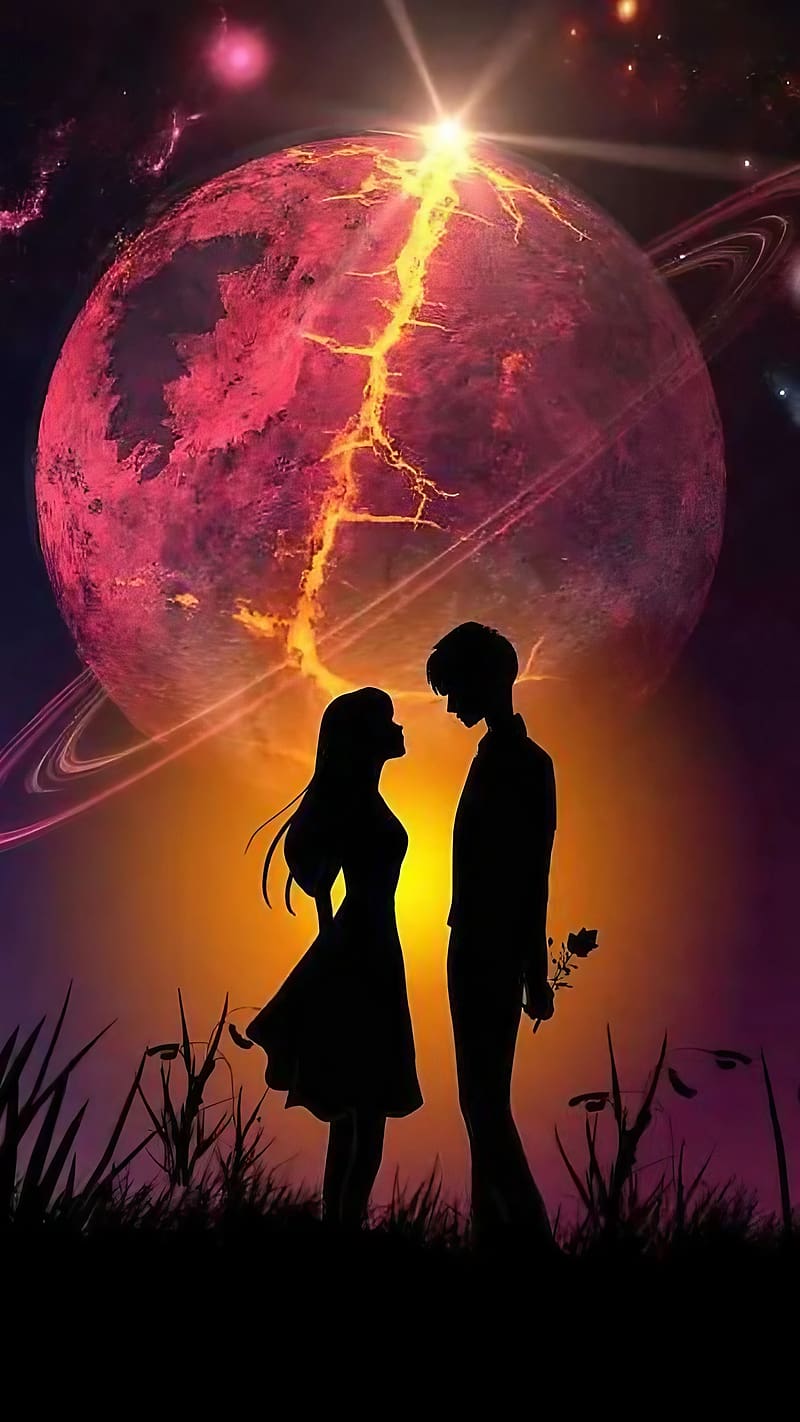 Best Lovely, Saturn Planet Background, couple in love, silhouette, HD phone wallpaper