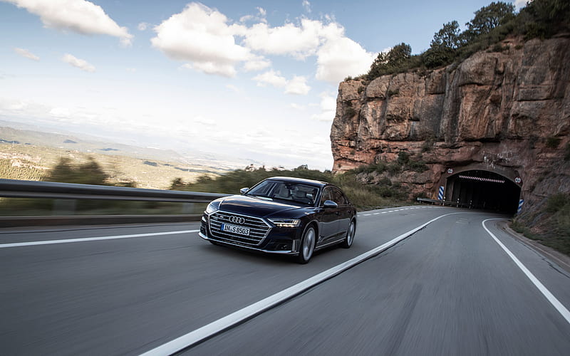 Audi S8, 2020, exterior, blue sedan, new blue S8, front view, German cars, Audi, HD wallpaper