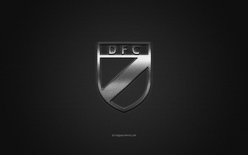 Danubio FC, golden logo, Uruguayan Primera Division, black metal  background, HD wallpaper