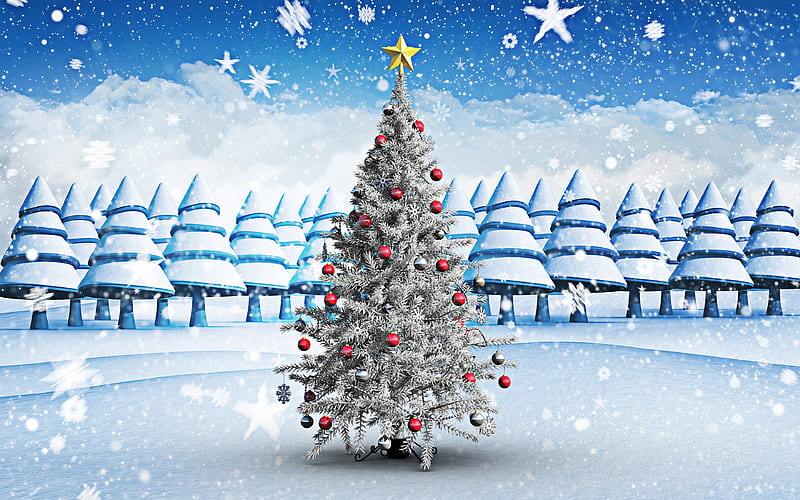 Christmas tree 3D art, snowdrifts, winter, New Year tree, Happy New Year,  xmas, HD wallpaper | Peakpx