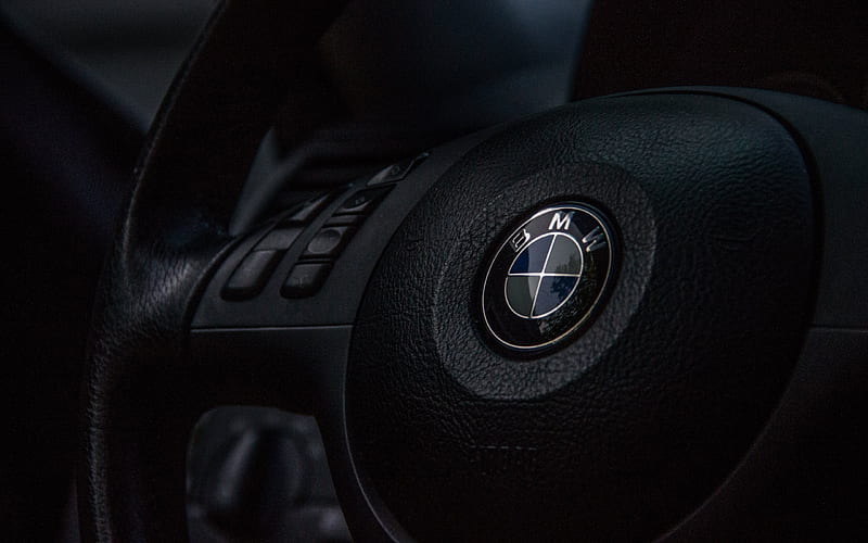 steering wheel, BMW, BMW badge, emblem, HD wallpaper