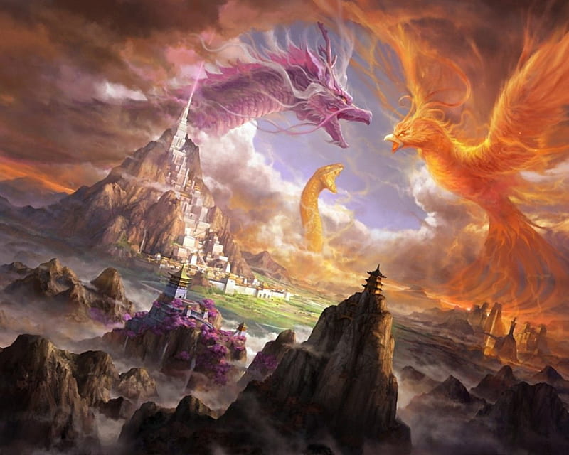 dragons, stories, fables, mountains, myths, HD wallpaper