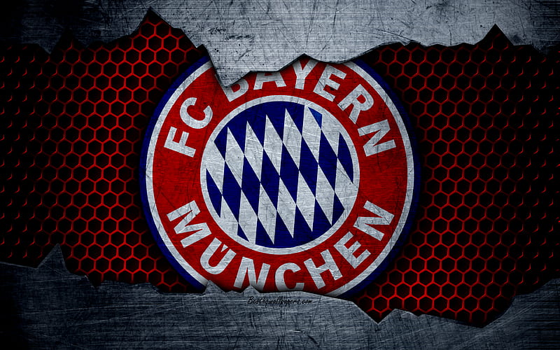Bayern Munich logo, metal background, soccer, Bundesliga, BVB, FC Bayern Munich, football, HD wallpaper