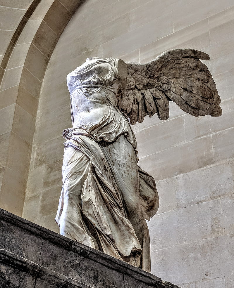 Winged Victory, france, hellenistic, louvre, marble, nike, paris, samothrace, sculpture, statue, HD phone wallpaper