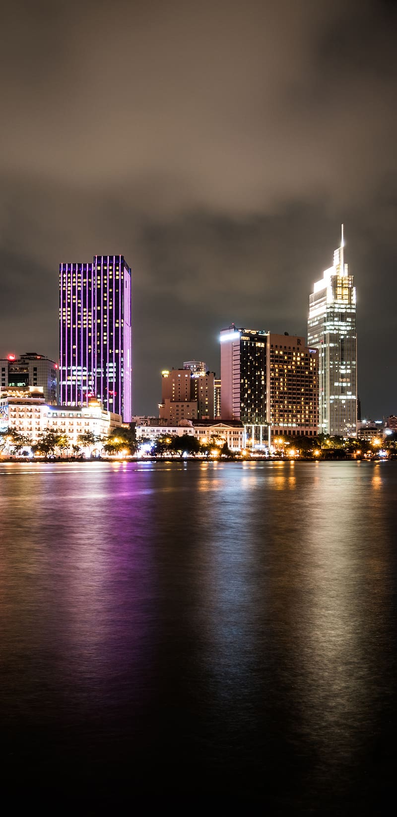 Cities, Night, Building, Light, Vietnam, Ho Chi Minh City, , Saigon River, Bitexco Finacial Tower, HD phone wallpaper