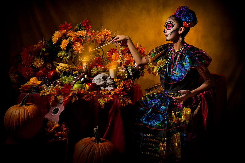 Artistic, Sugar Skull, Day of the Dead , Dress, HD wallpaper