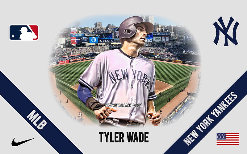Tyler Wade, New York Yankees, American Baseball Player, MLB, portrait, USA, baseball, Yankee Stadium, New York Yankees logo, Major League Baseball, HD wallpaper