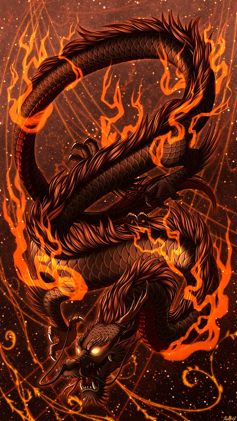 dragon, fire, art, flame, snake, fantastic, HD phone wallpaper
