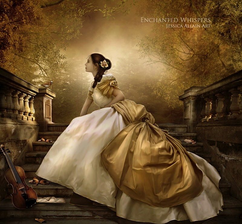 A New Beginning, fantasy, lady, brown, gown, HD wallpaper